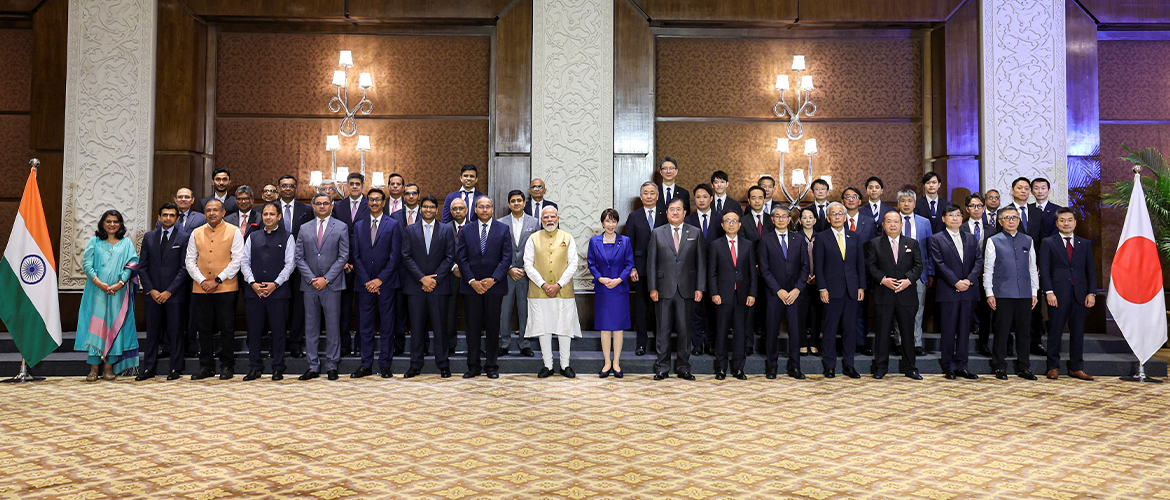 Prime Minister Shri Narendra Modi and Japanese Prime Minister Ms Sanae Takaichi meet business leaders during the India-Japan Business Forum, in New Delhi on 02 July 2026