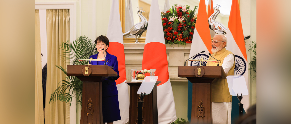 Prime Minister Shri Narendra Modi and Prime Minister of Japan Ms. Sanae Takaichi at the Joint Press Statement during visit of Japan PM to India from 1-3 July 2026
